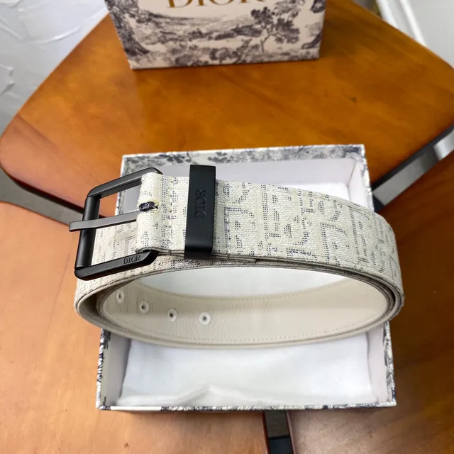 Dior Oblique Beige Black Monogrammed Hardware Canvas Belt 18
