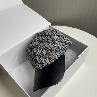 Dior Oblique Jacquard Gold Logo Black Leather Brim বেসবল ক্যাপ