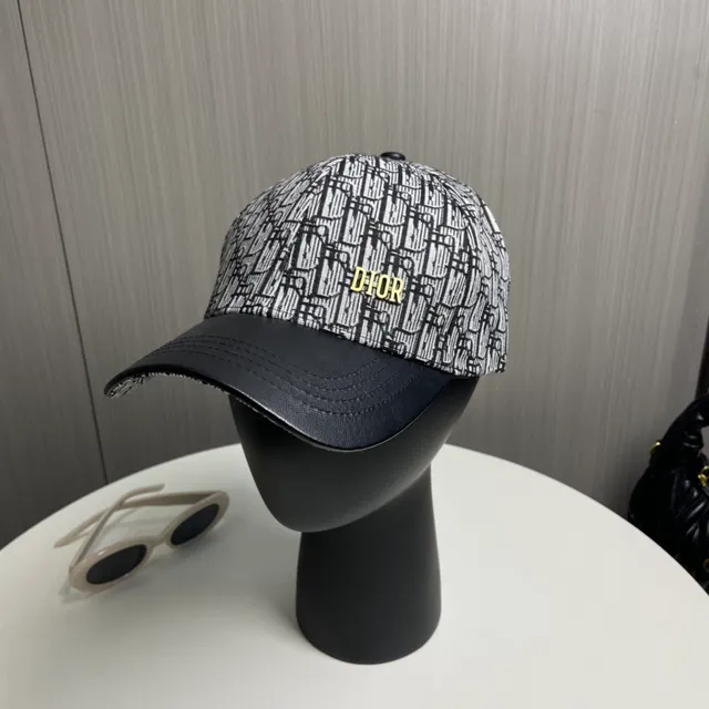 Dior Oblique Jacquard Gold Logo Black Leather Brim Casquette de baseball 2