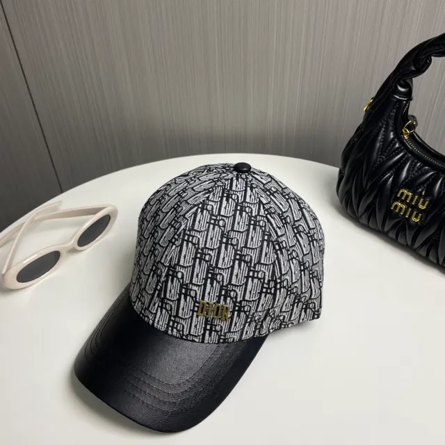 Dior Oblique Jacquard Gold Logo Black Leather Brim Casquette de baseball 7