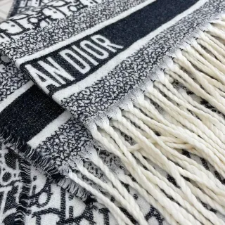Dior Oblique Monogram Fringed Cashmere Scarf