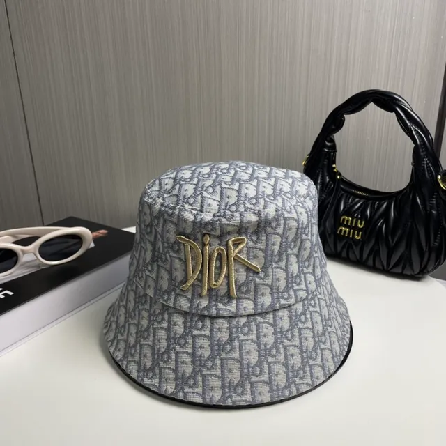 Dior Oblique Monogram Gold Logo Bucket Hat 2