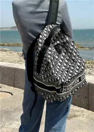 Dior Oblique Monogram Navy and Beige Casual Backpack 17