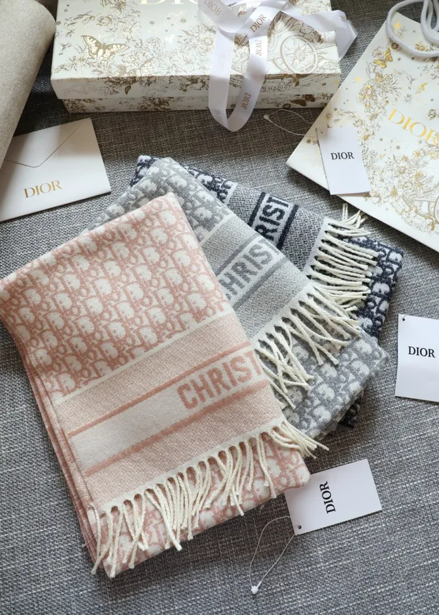 Dior Oblique Monogram Navy and White Cashmere Scarf 3