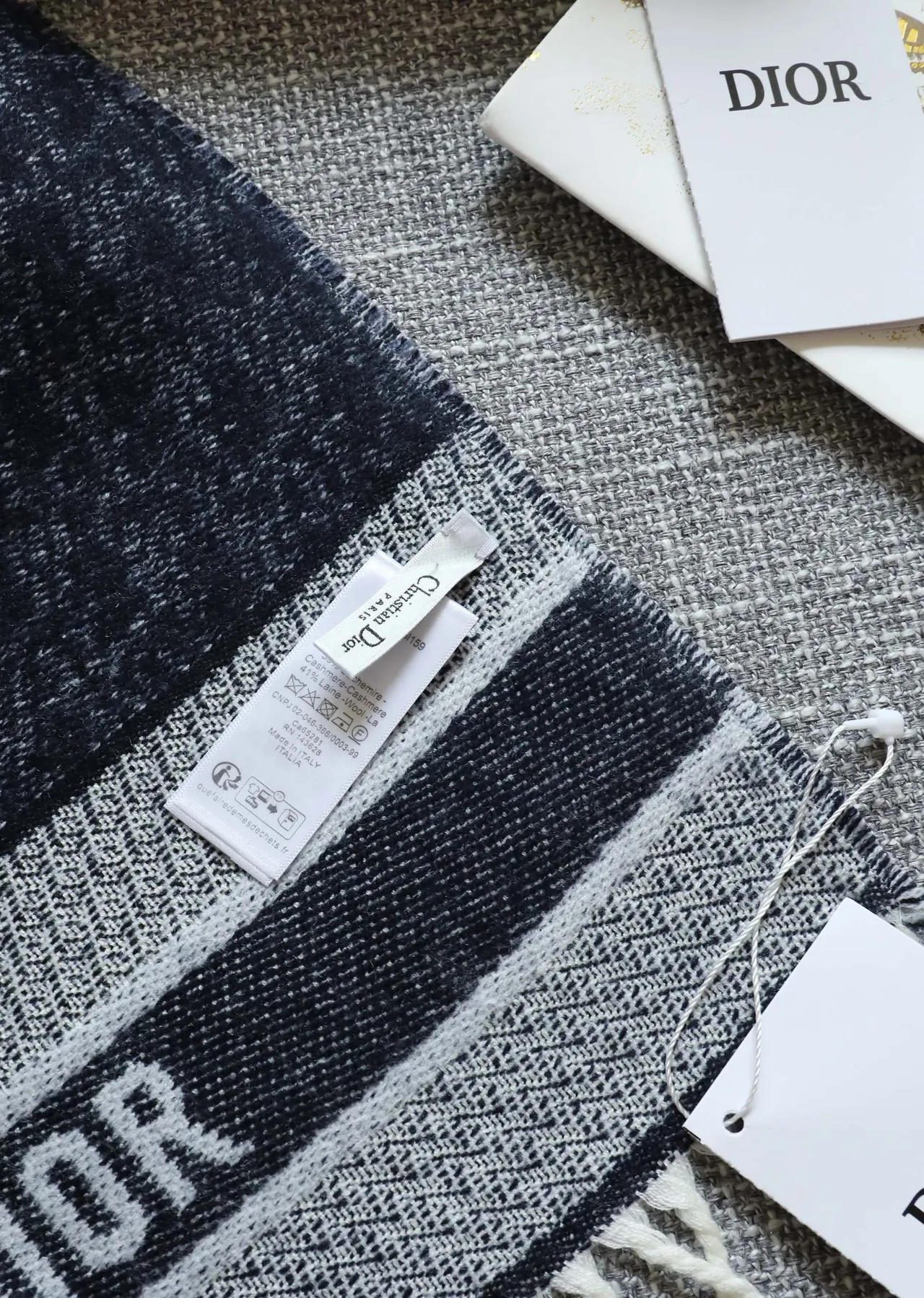 Dior Oblique Monogram Navy and White Cashmere Scarf 9
