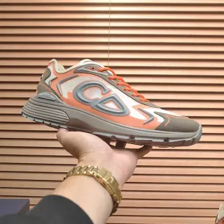 Dior Orange Gray Monogram-Overlay Sculpted-Midsole Lifestyle Sneakers