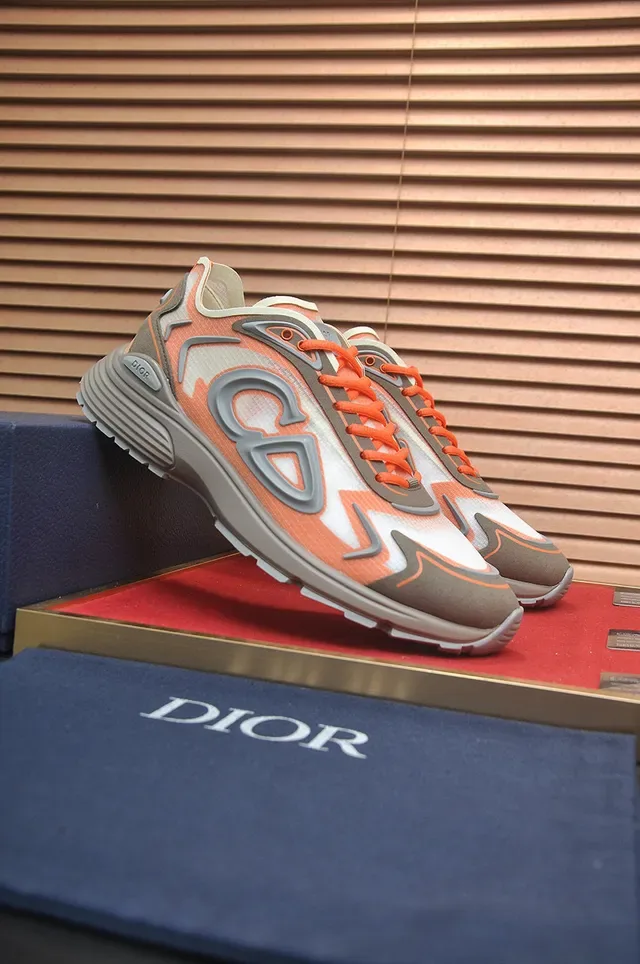 Dior Orange Gray Monogram-Overlay Sculpted-Midsole Lifestyle Sneakers 3