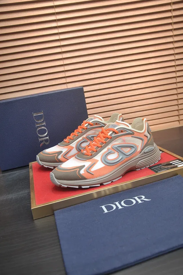 Dior Orange Gray Monogram-Overlay Sculpted-Midsole Lifestyle Sneakers 4