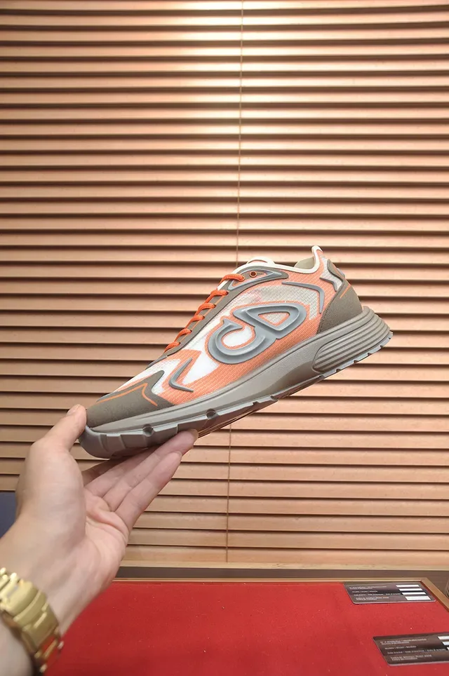 Dior Orange Gray Monogram-Overlay Sculpted-Midsole Lifestyle Sneakers 5