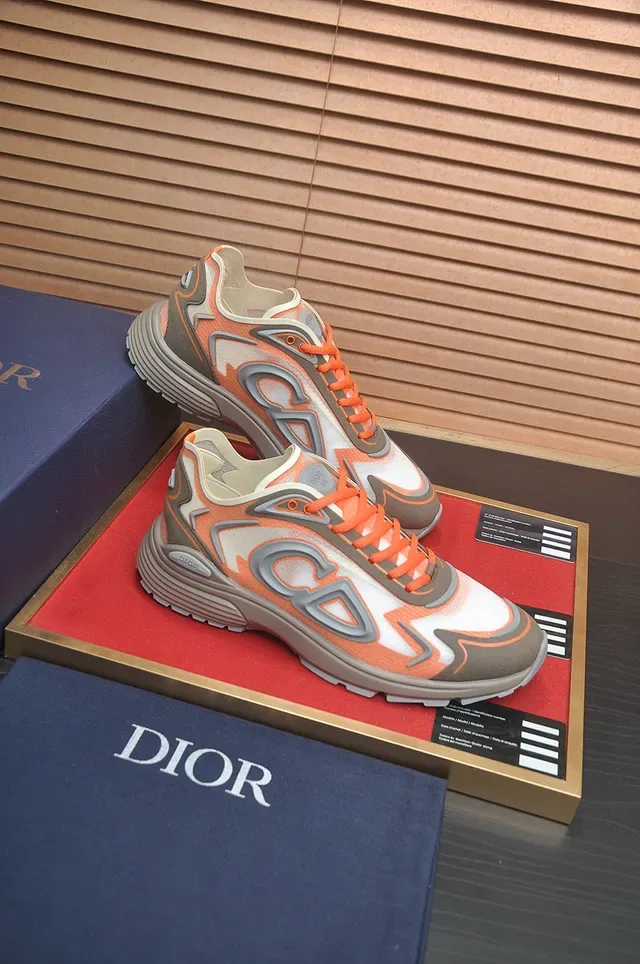 Dior Orange Gray Monogram-Overlay Sculpted-Midsole Lifestyle Sneakers 6