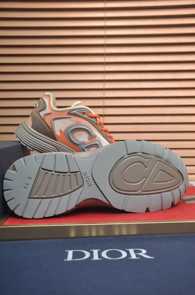 Dior Orange Gray Monogram-Overlay Sculpted-Midsole Lifestyle Sneakers 7