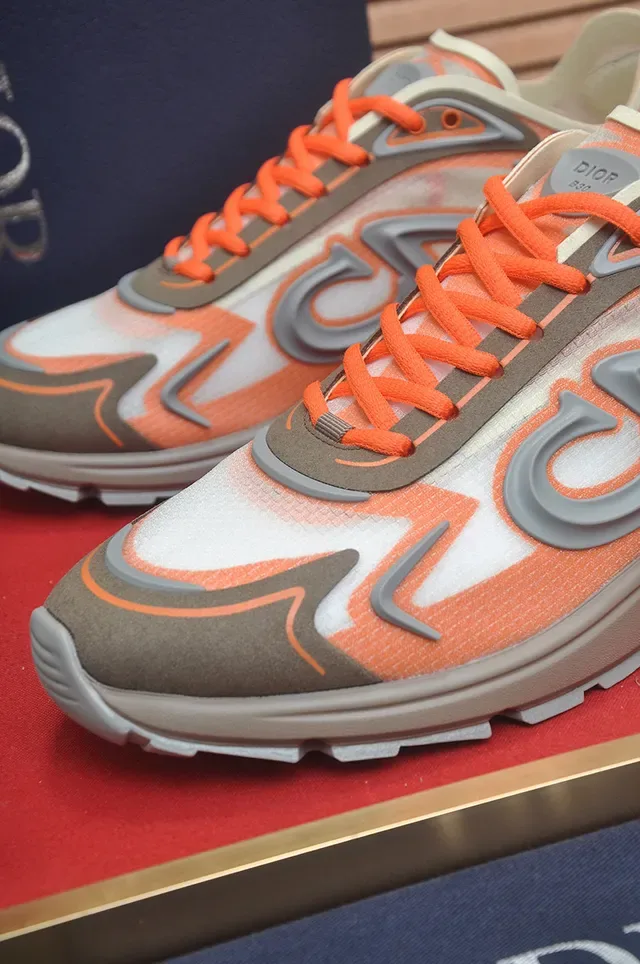 Dior Orange Gray Monogram-Overlay Sculpted-Midsole Lifestyle Sneakers 8