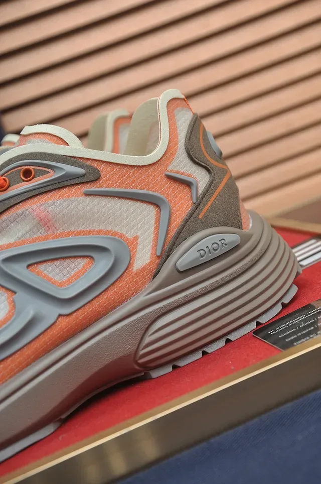 Dior Orange Gray Monogram-Overlay Sculpted-Midsole Lifestyle Sneakers 9