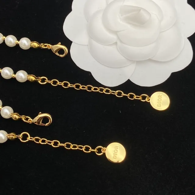 Dior Pearl Strand White Gold CD Logo Clasp Necklace 2