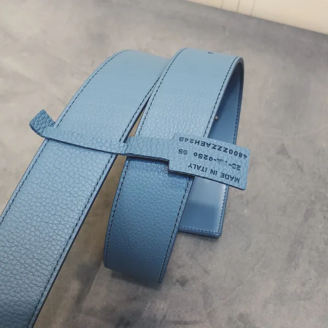 Dior Script Logo Belt নীল সোনা দানাদার বাকল চামড়া বেল্ট 2