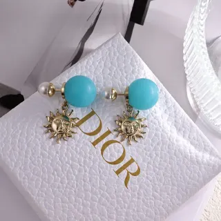 Dior Sun Motif Turquoise and Pearl Earrings
