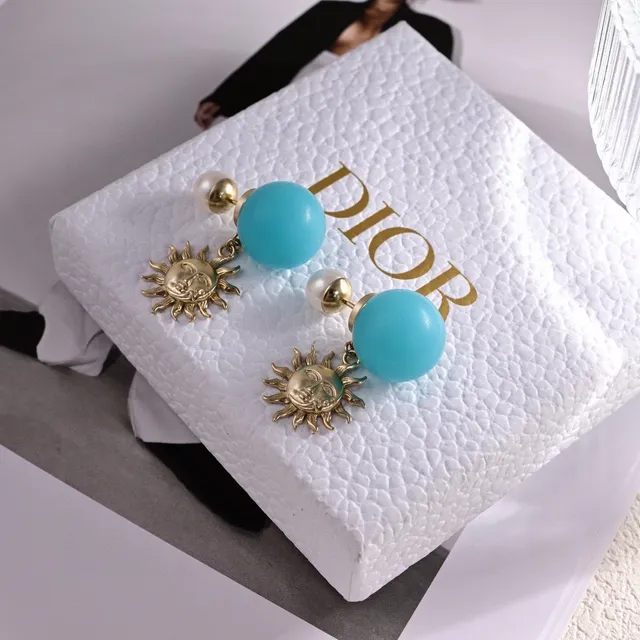 Dior Sun Motif Turquoise and Pearl Earrings 3