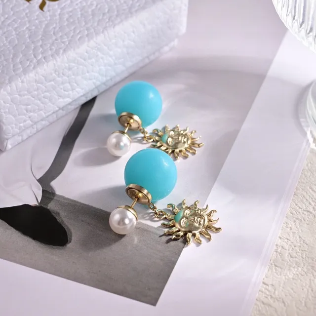Dior Sun Motif Turquoise and Pearl Earrings 5