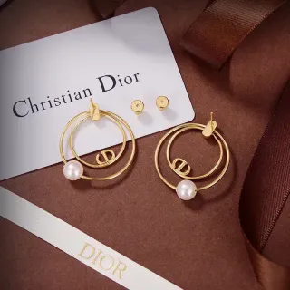 Dior Tribales Gold White Double Hoop Pearl Accent Earrings