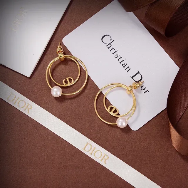 Dior Tribales Boucles d'Oreilles Or Blanc Double Hoop Perle Accent 2