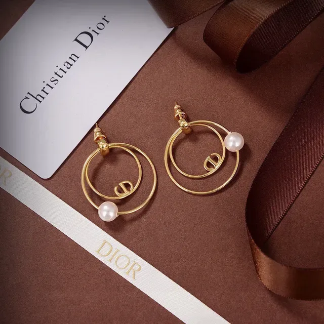 Dior Tribales Boucles d'Oreilles Or Blanc Double Hoop Perle Accent 3
