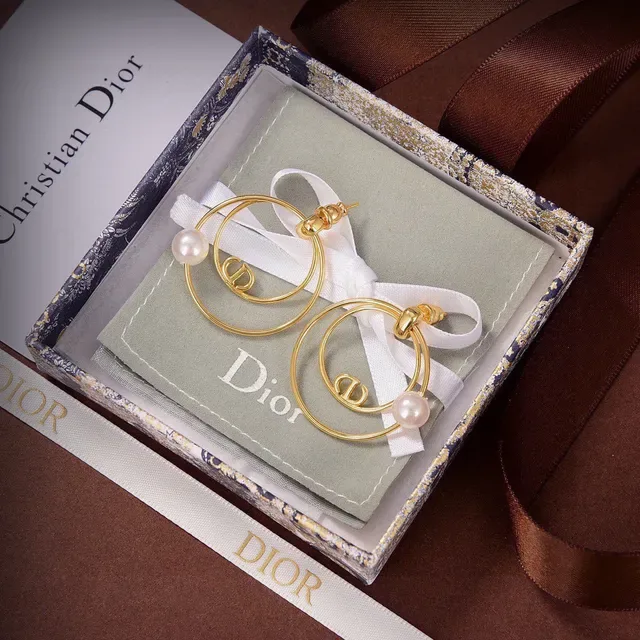 Dior Tribales Boucles d'Oreilles Or Blanc Double Hoop Perle Accent 4
