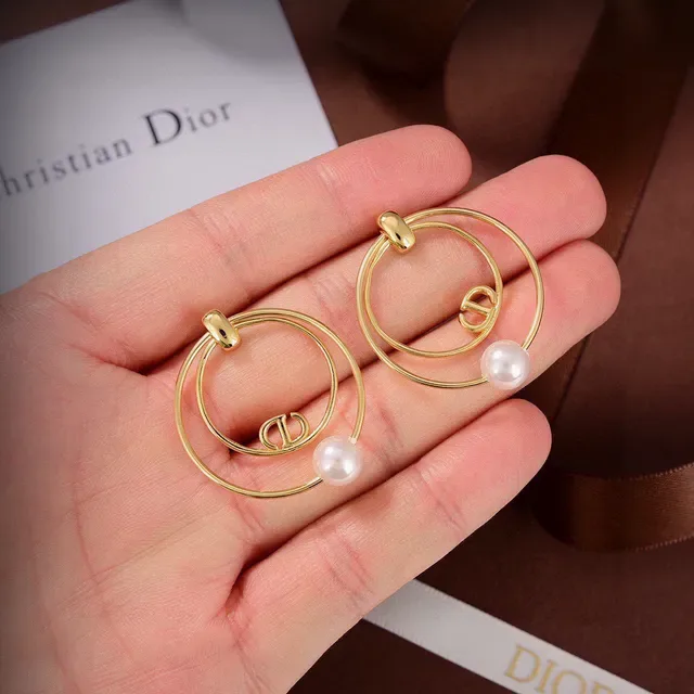 Dior Tribales Boucles d'Oreilles Or Blanc Double Hoop Perle Accent 6