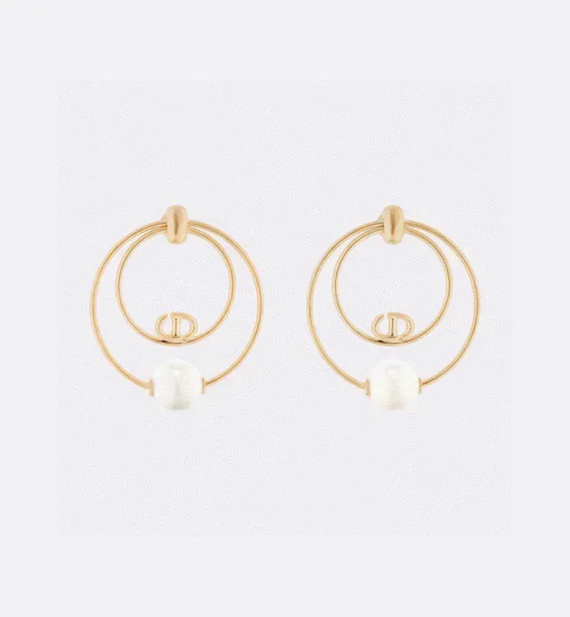Dior Tribales Boucles d'Oreilles Or Blanc Double Hoop Perle Accent 7