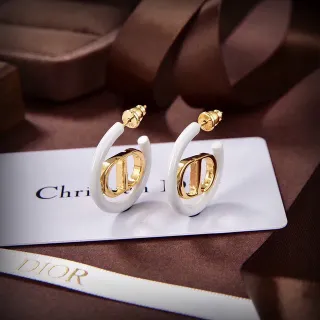 Dior Tribales White Gold Enamel Hoops CD Logo Earrings