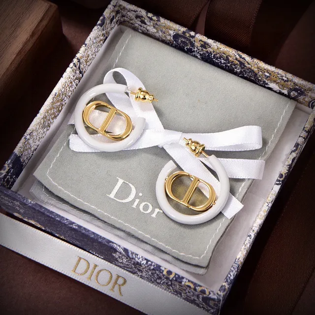 Dior Tribales White Gold Enamel Hoops CD Logo Earrings 2