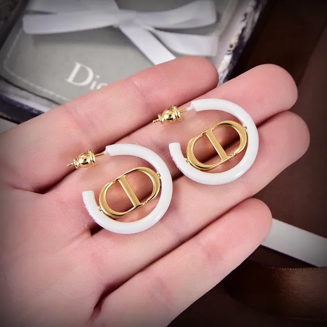 Dior Tribales White Gold Enamel Hoops CD Logo Earrings 3