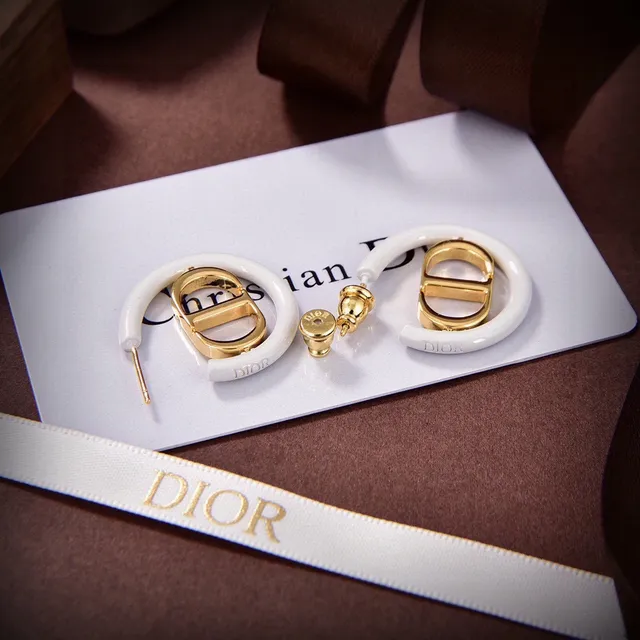 Dior Tribales White Gold Enamel Hoops CD Logo Earrings 4