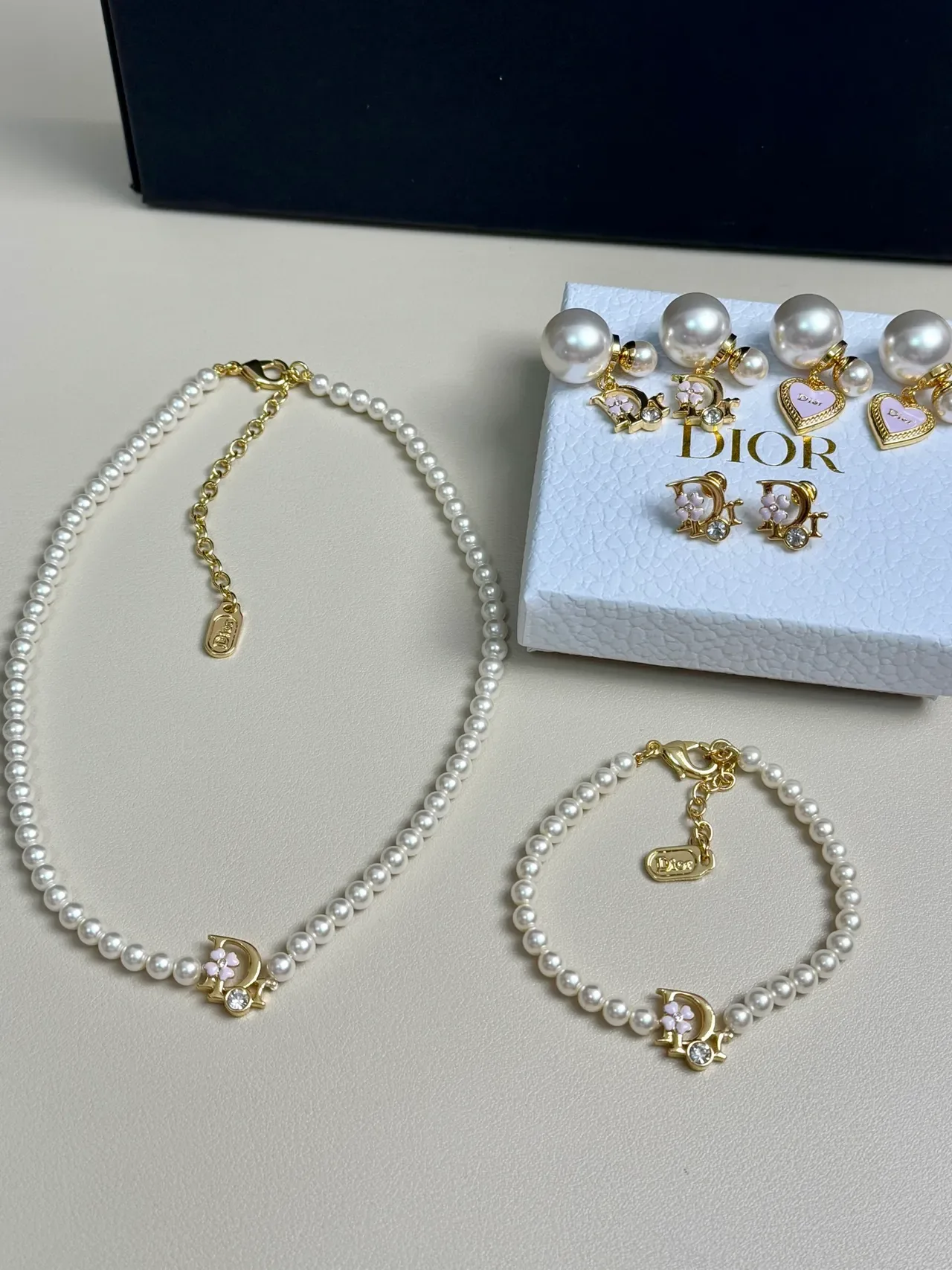 Dior White Gold Pearl Strand D-Charm Necklace 3
