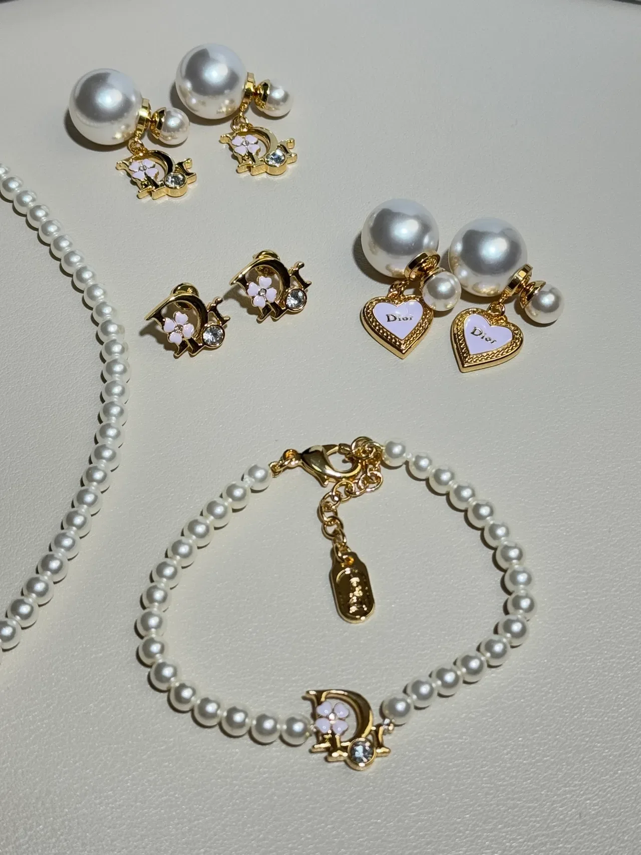 Dior White Gold Pearl Strand D-Charm Necklace 4