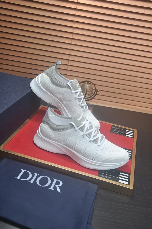 Dior White Gray Knit Upper Engineered Mesh Lifestyle Sneakers 6