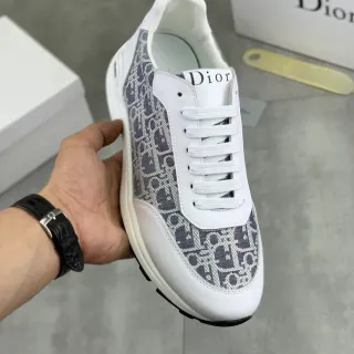 Dior सफेद भूरा मोनोग्राम्ड टेक्सटाइल चमड़ा ओवरले लाइफस्टाइल स्नीकर