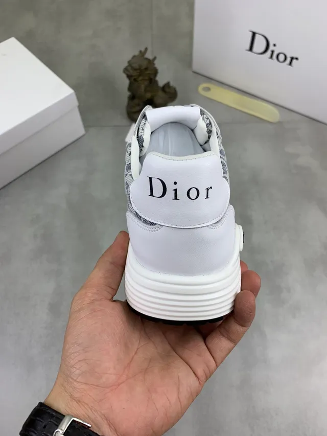 Dior White Gray Monogrammed Textile Leather Overlays Lifestyle Sneakers 3
