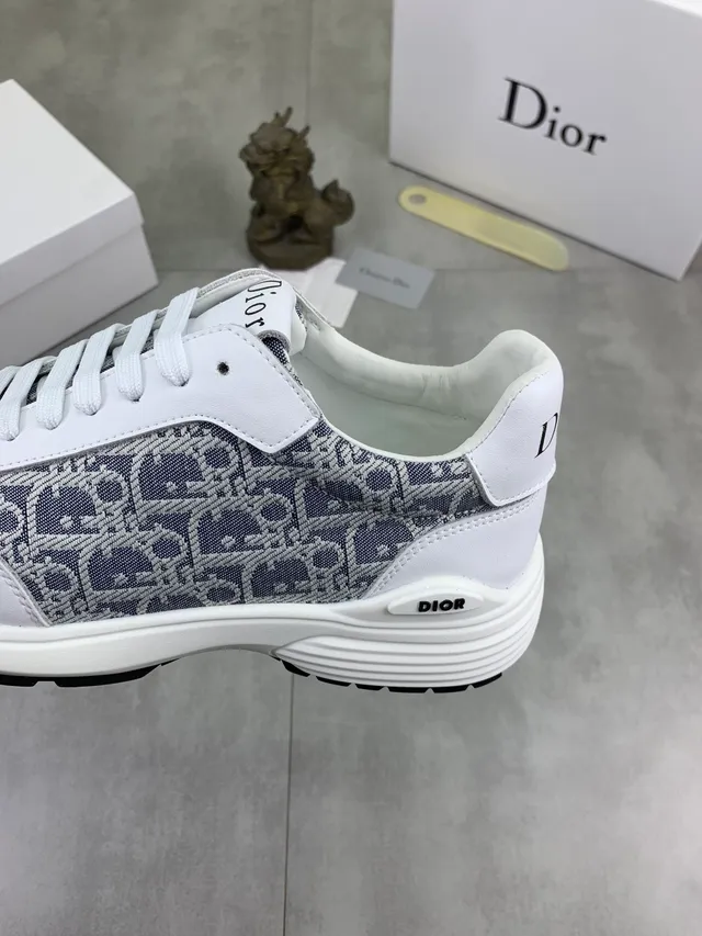 Dior White Gray Monogrammed Textile Leather Overlays Lifestyle Sneakers 4