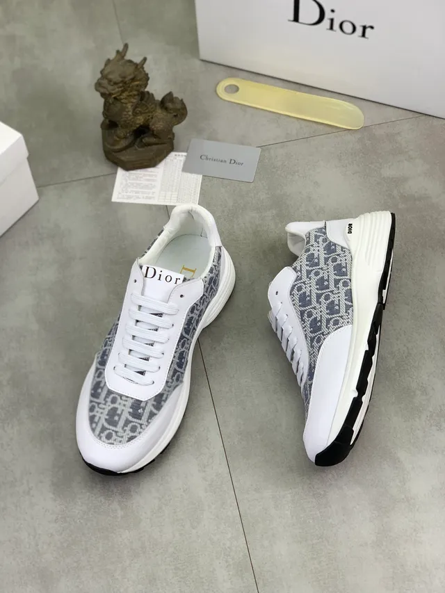 Dior White Gray Monogrammed Textile Leather Overlays Lifestyle Sneakers 5