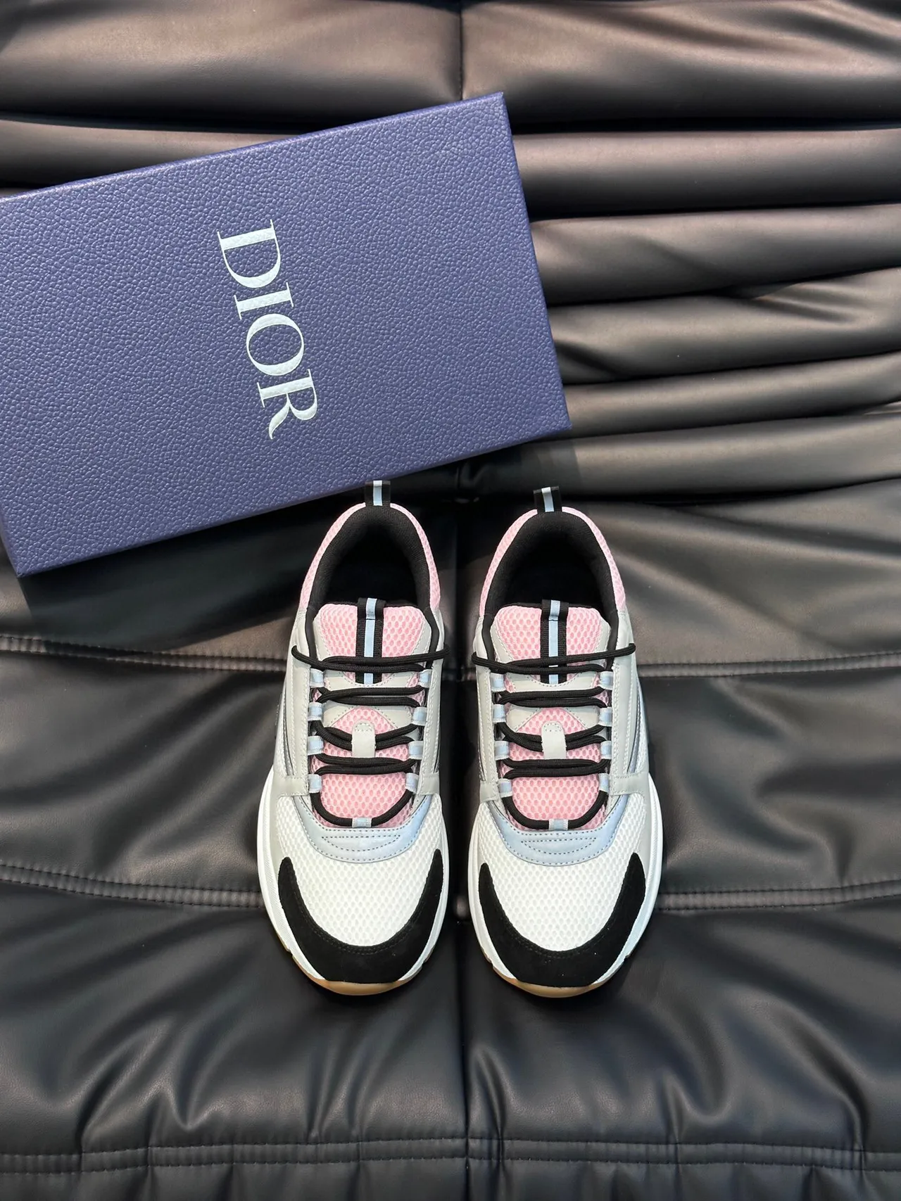 Dior White Pink Sole Mesh And Synthetic Overlay Construction Chunky Sneakers 2