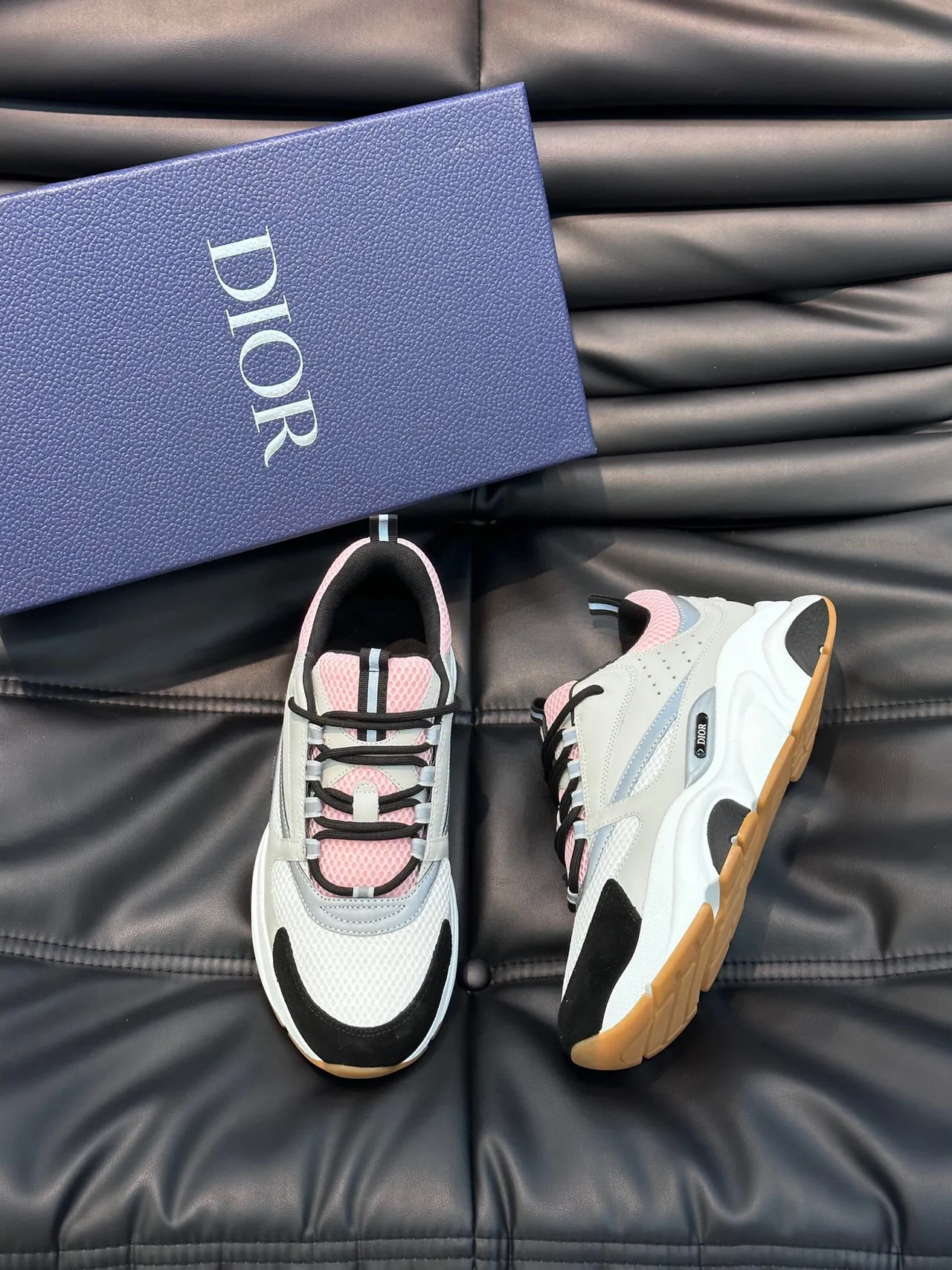 Dior White Pink Sole Mesh And Synthetic Overlay Construction Chunky Sneakers 3