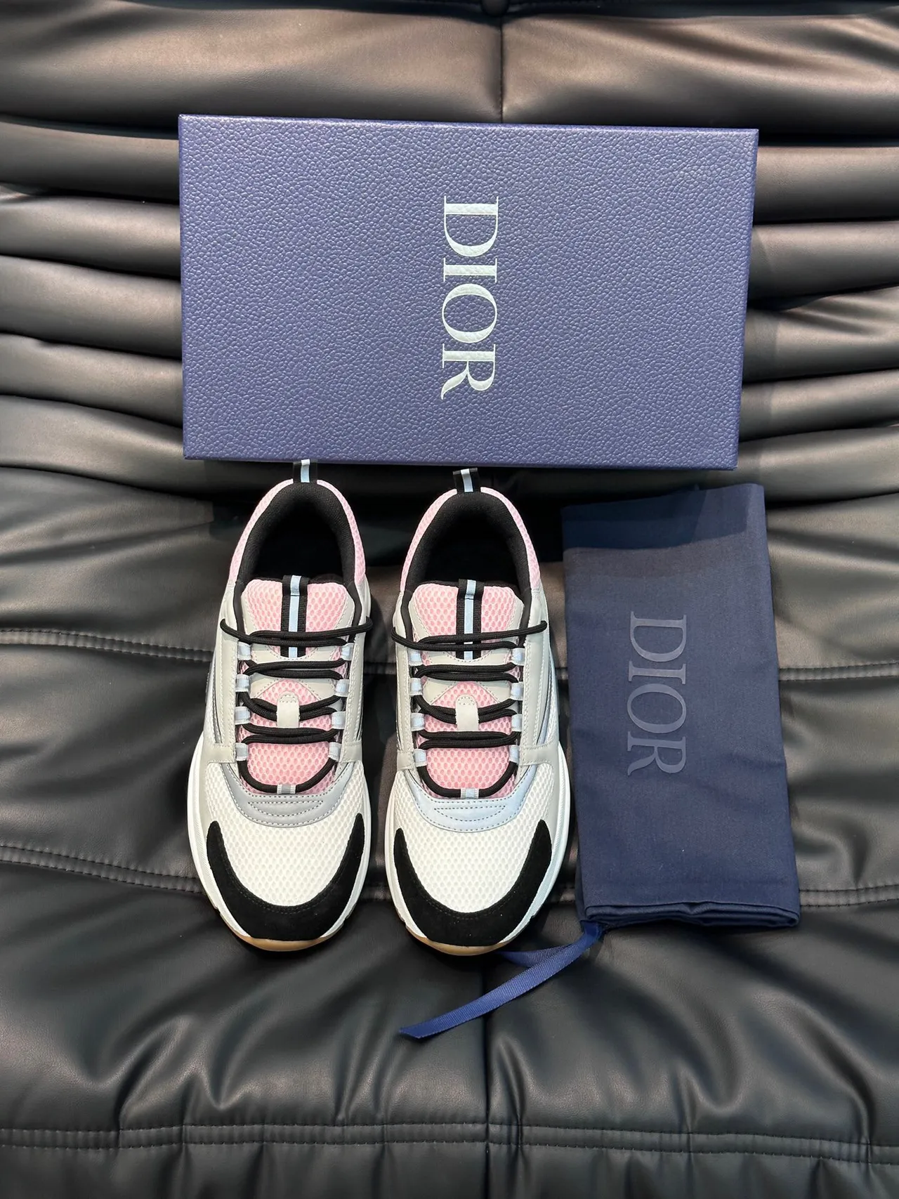 Dior White Pink Sole Mesh And Synthetic Overlay Construction Chunky Sneakers 4