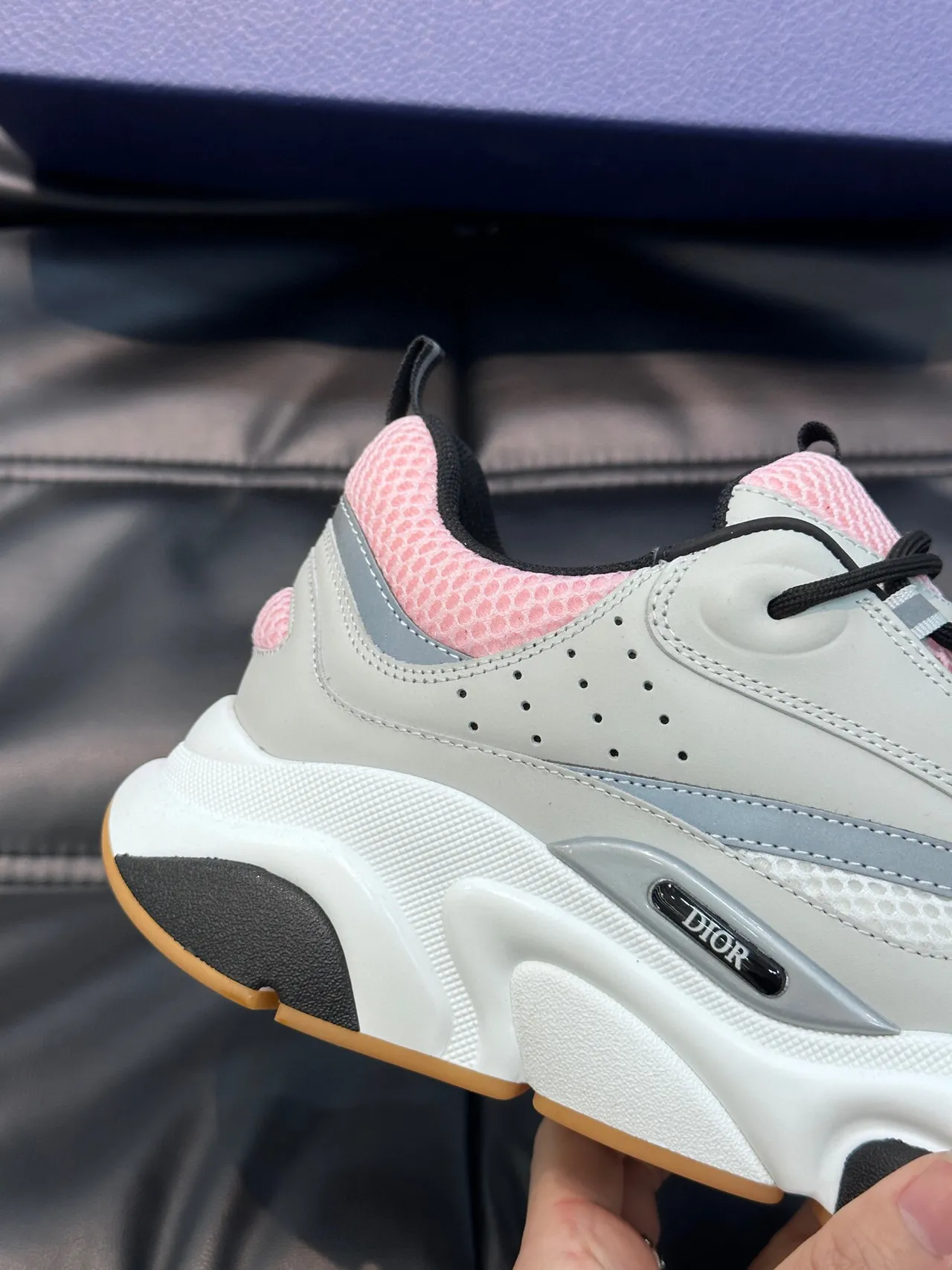 Dior White Pink Sole Mesh And Synthetic Overlay Construction Chunky Sneakers 7