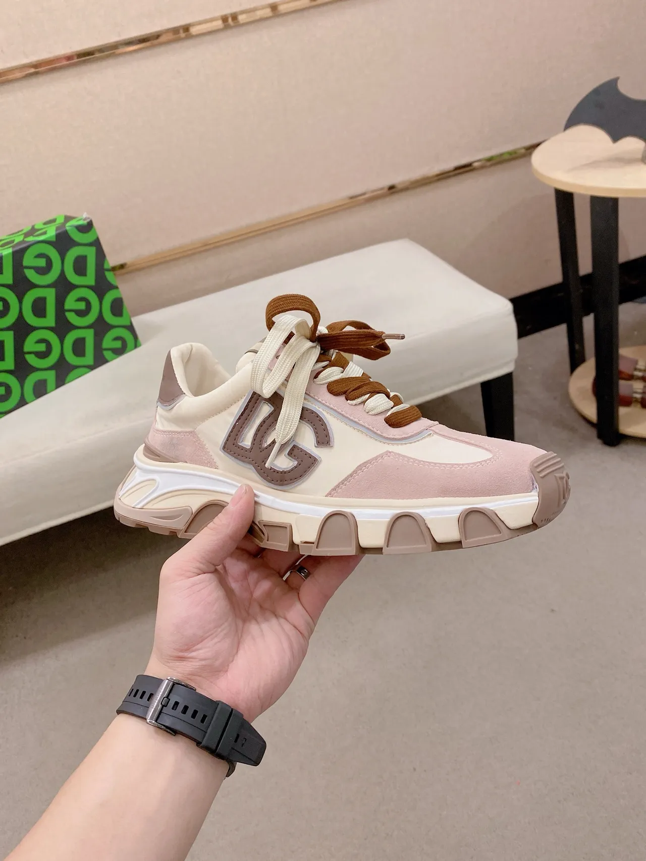 Dolce & Gabbana B22 Tênis chunky rosa e creme 5