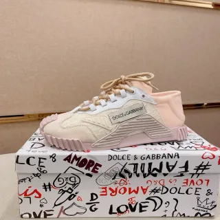 Dolce & Gabbana Beige Pink Lace-Up Sculpted Midsole Lifestyle Sneakers