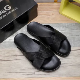 Dolce & Gabbana Embossed Logo Cross-Strap Black Slippers