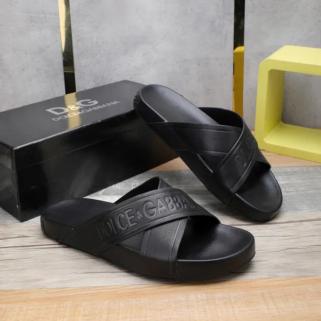 Dolce & Gabbana logo embossé cross-strap pantoufles noires 7
