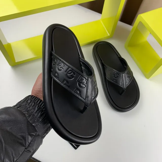 Dolce & Gabbana Embossed Monogram Black Platform Slippers 2