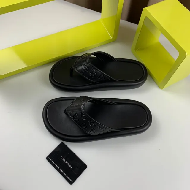 Dolce & Gabbana Embossed Monogram Black Platform Slippers 3