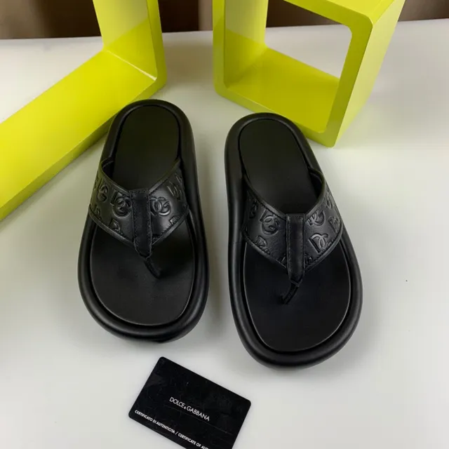Dolce & Gabbana Embossed Monogram Black Platform Slippers 4
